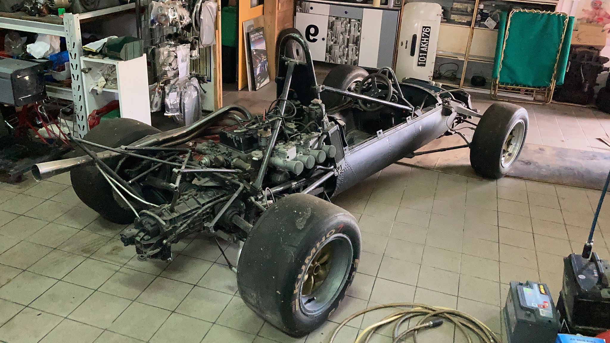 Historic Pygmée race car under restoration
