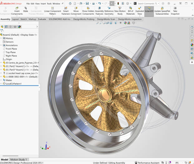 CAD assembly of the new Pygmée three-piece wheel
