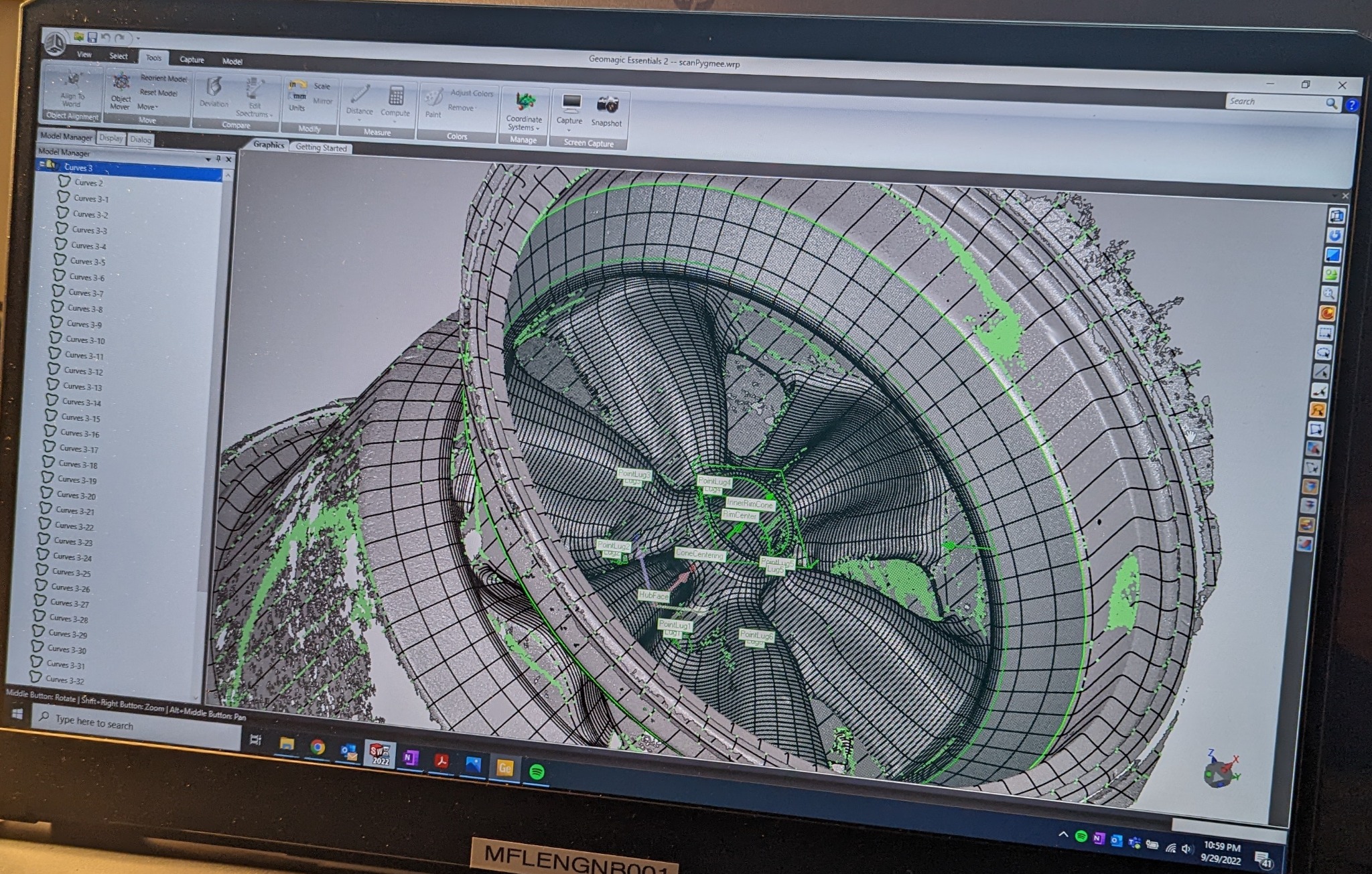 Pygmée wheel scan and surface reconstruction in CAD software