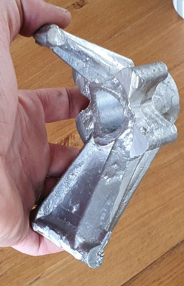 Early aluminum casting prototype of the Pygmée upright