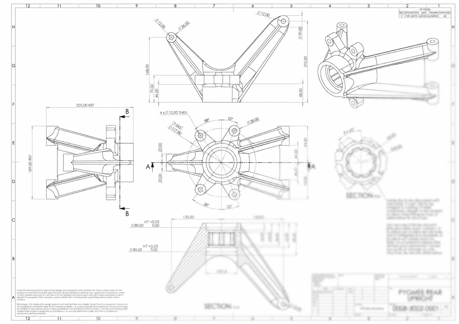 Engineering drawing for the Pygmée rear upright